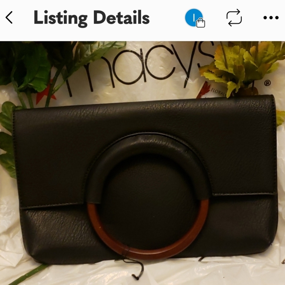 EMPERIA Black Clutch Bag With Wooden Handle
